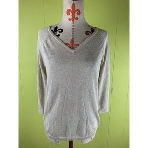 Peck & Peck Knit Sweater Top Blouse Size M Ivory 3/4 Sleeve sparkly threads
